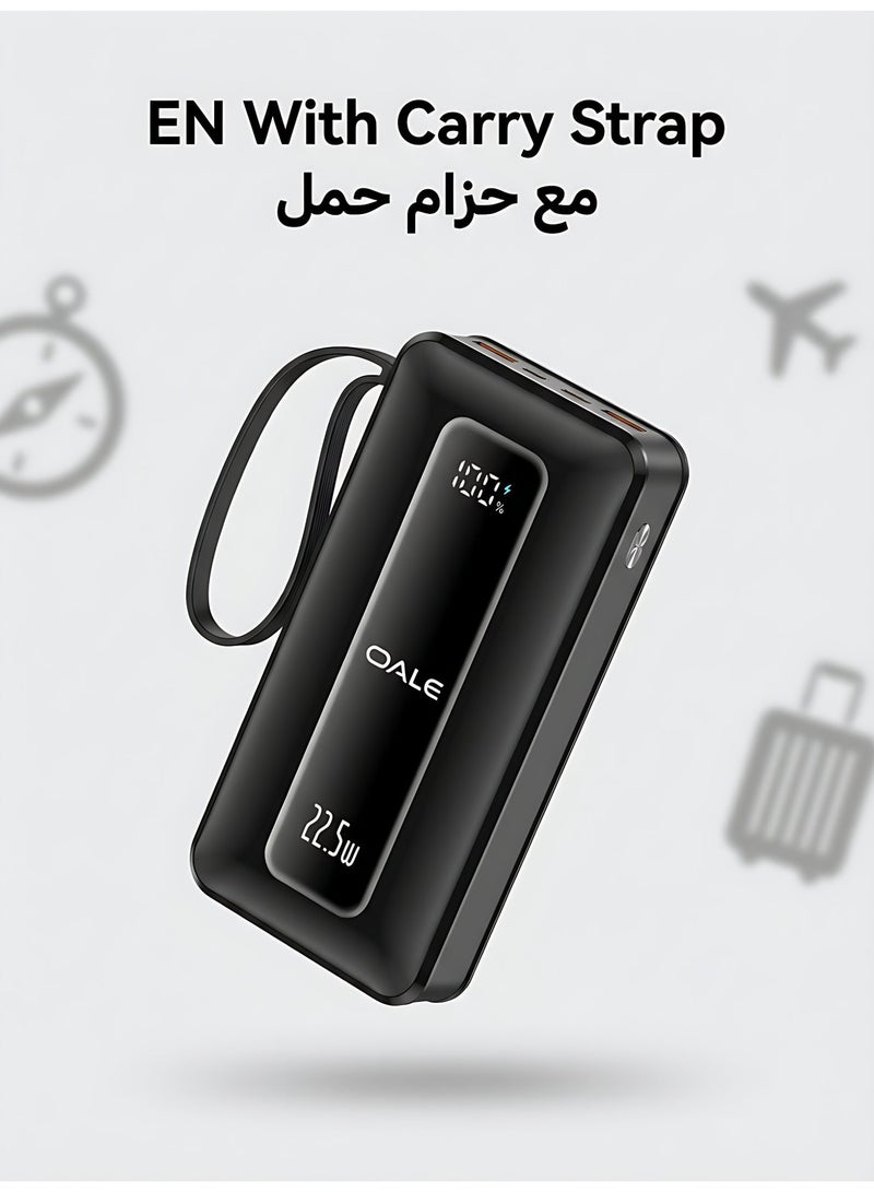 أوالي, باور بانك iPower U20000 بسعة 20000 مللي أمبير، شحن سريع PD 22.5 واط، 3 مداخل و6 مخارج، شاشة LED، حزام حمل، معتمد للسفر الجوي – أسود - Image 5